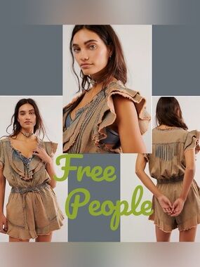 Free People Taupe Ruffle Romper